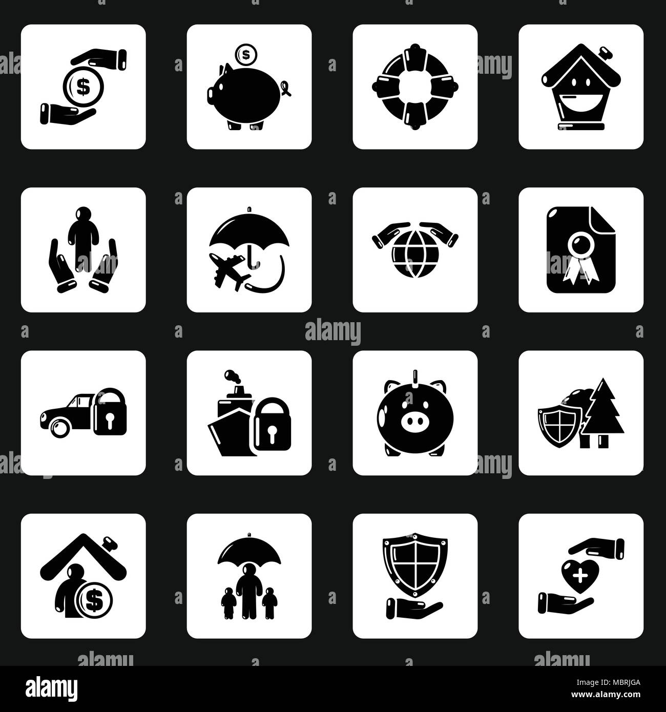 Assicurazione di set di icone, stile semplice Illustrazione Vettoriale