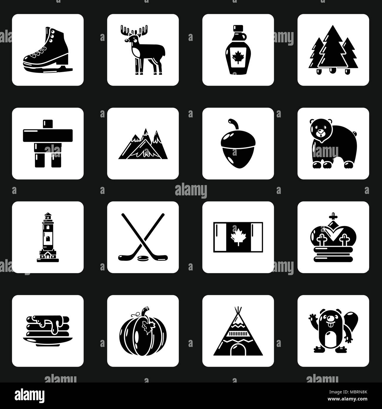Canada viaggio set di icone, stile semplice Illustrazione Vettoriale