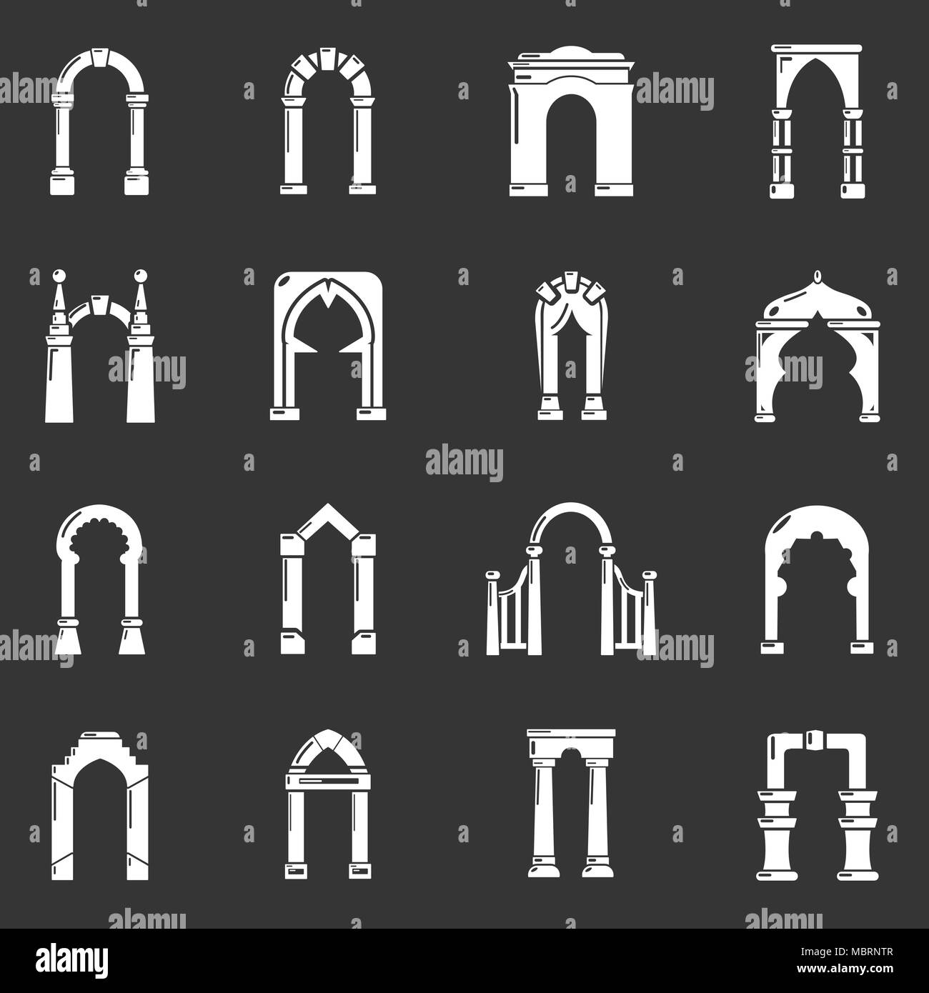 Arch tipi di set di icone vettore grigio Illustrazione Vettoriale
