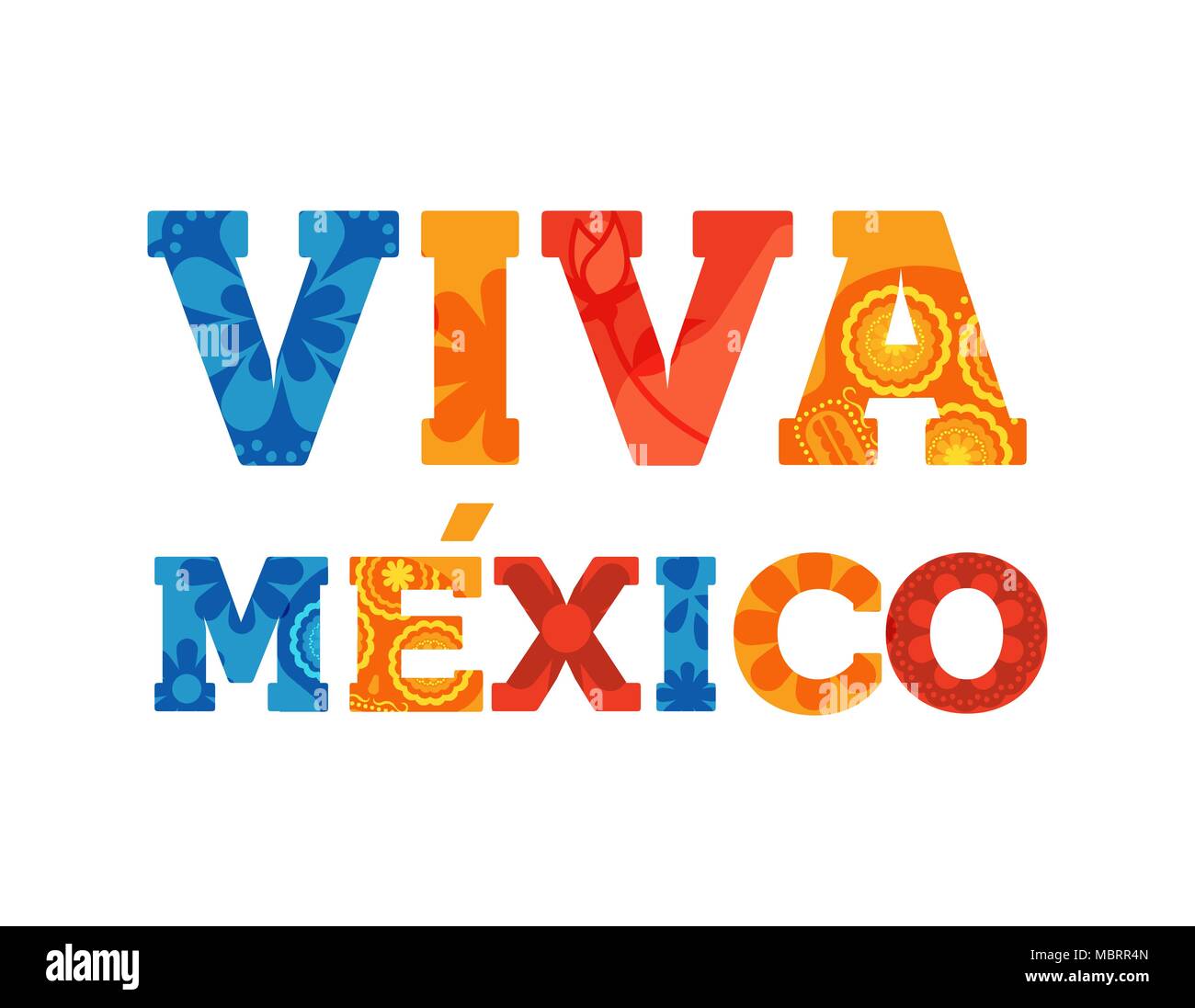Viva il Messico tipografia scheda preventivo con colorate lettera vintage decorazione. Ideale per vacanza messicana o celebrazione nazionale evento. EPS10 vettore. Illustrazione Vettoriale