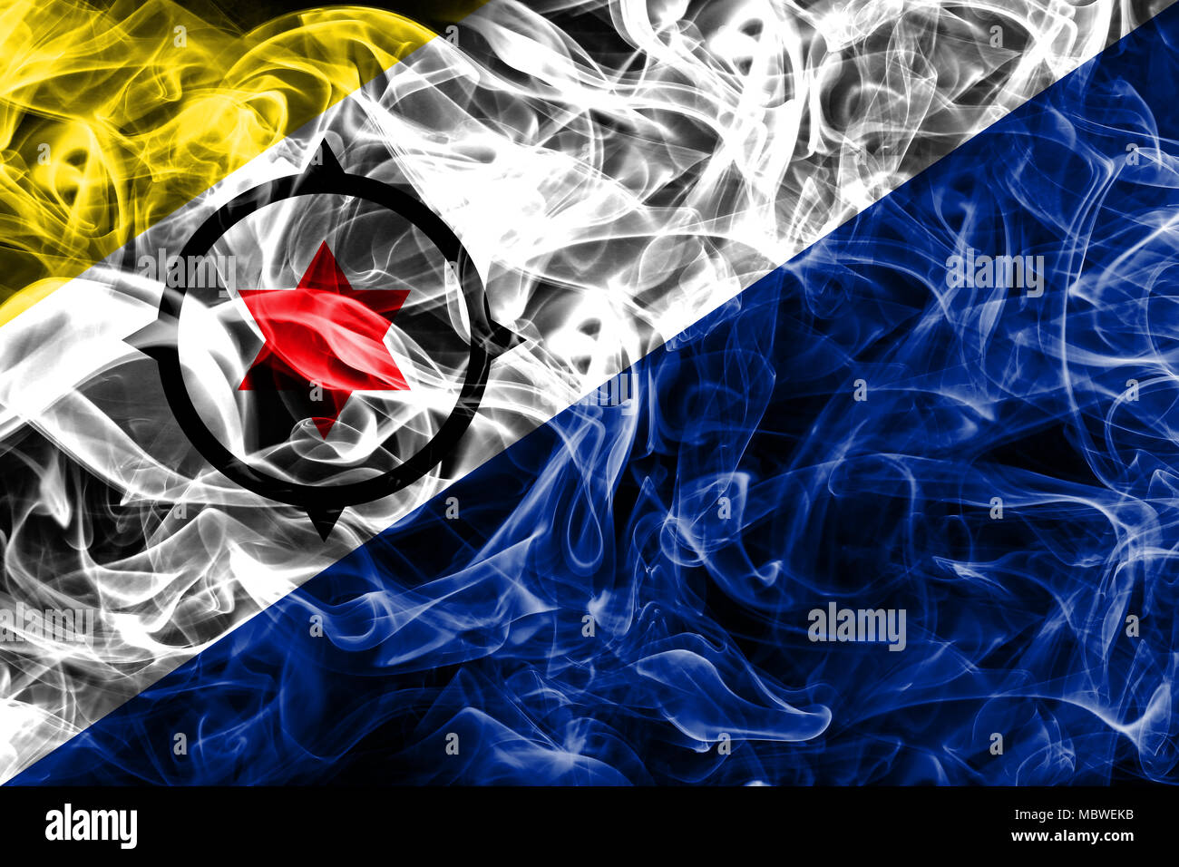 Bonaire bandiera di fumo, Paesi Bassi territorio dipendente bandiera Foto Stock