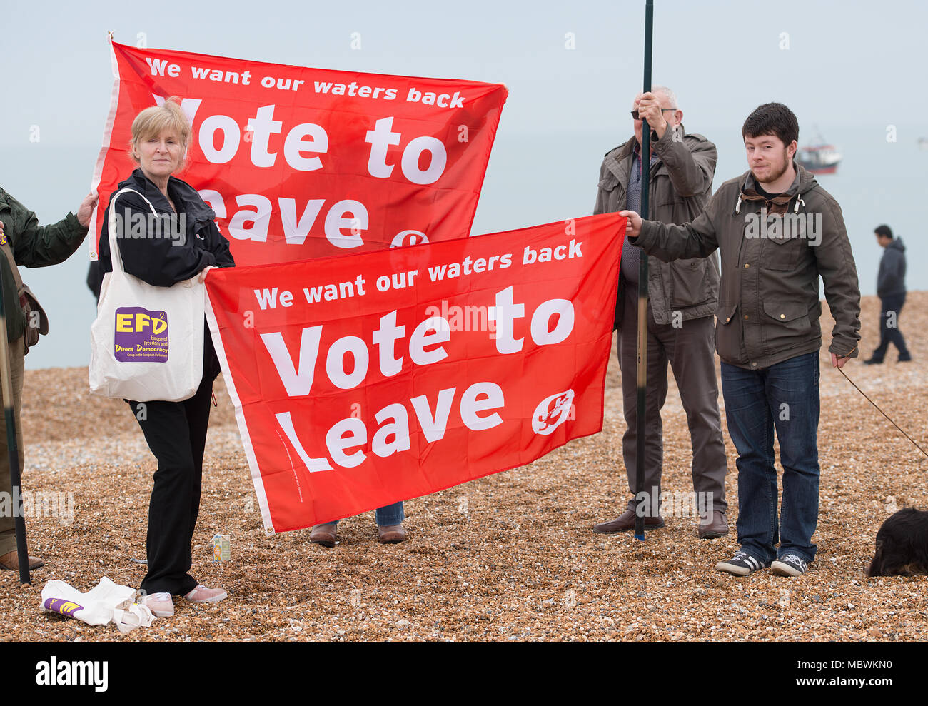 La pesca di lasciare la manifestazione di pescatori a Hastings, East Sussex, per protestare contro le politiche UE causando la devastazione in Gran Bretagna il settore della pesca. Foto Stock