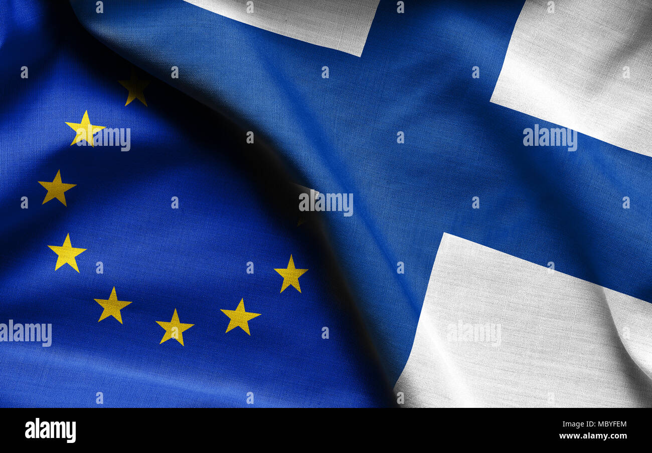 Le bandiere della Finlandia e Unione europea Foto Stock
