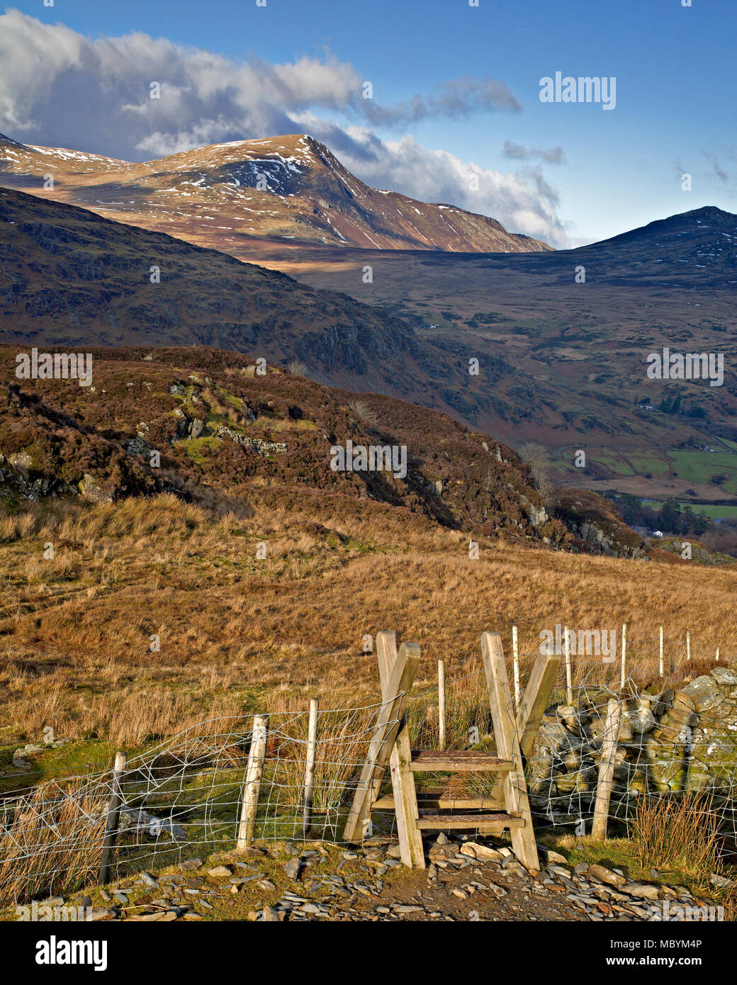 Recinzione e stile di Moel Siabod, Snowdonia, il Galles del Nord Foto Stock