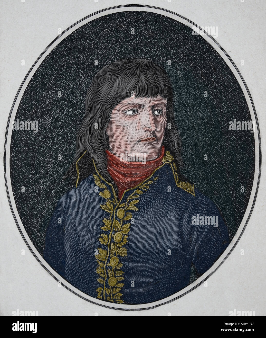 Il generale Napoleone Bonaparte (1769-1821). Primo console, per tutta la vita. Incisione del XIX secolo. Ritratto. Foto Stock