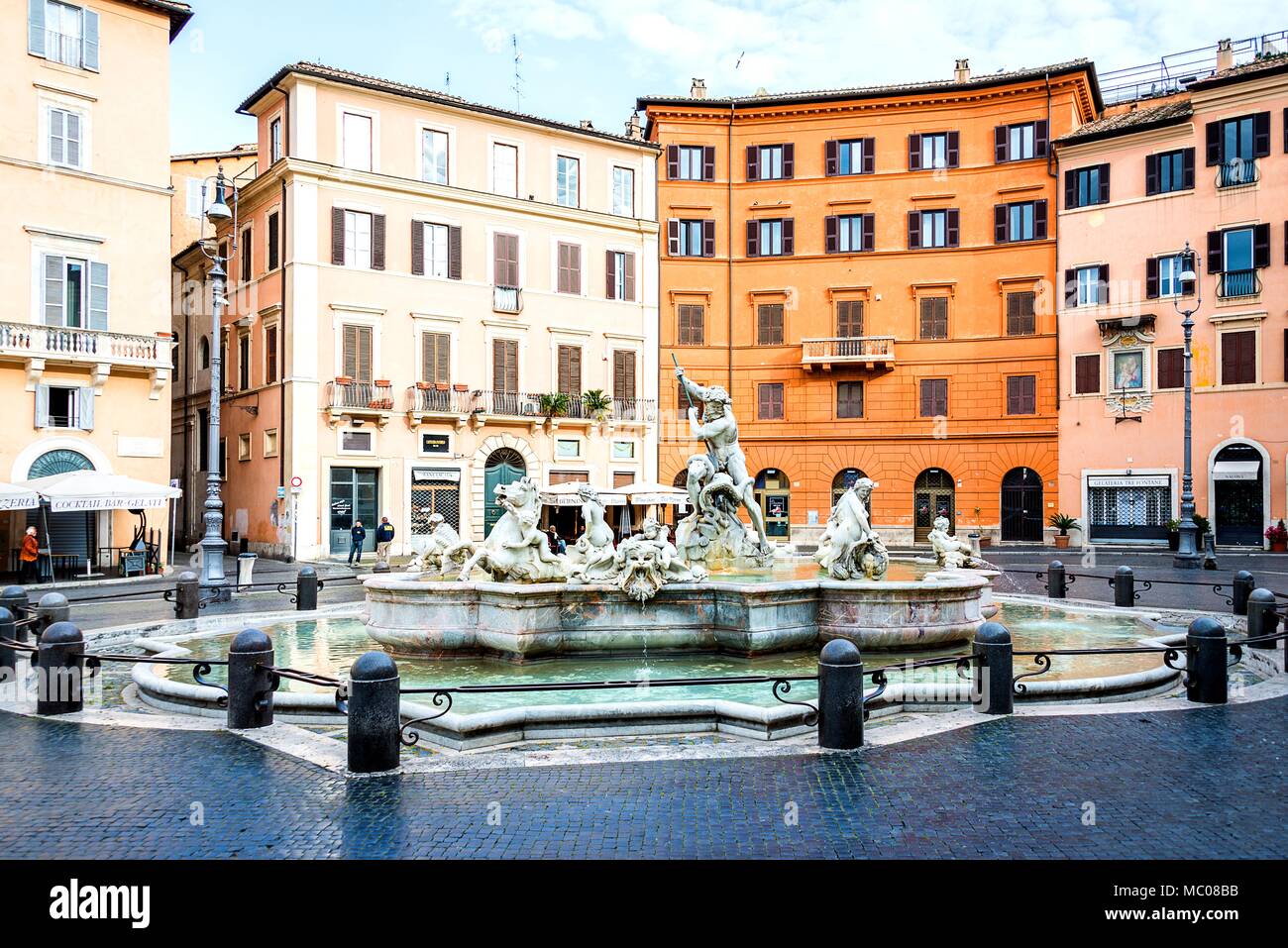 Roma, Italia, 26 aprile 2017. Fontana del Nettuno presso il lato nord della piazza Navona /Piazza Navona/ Foto Stock