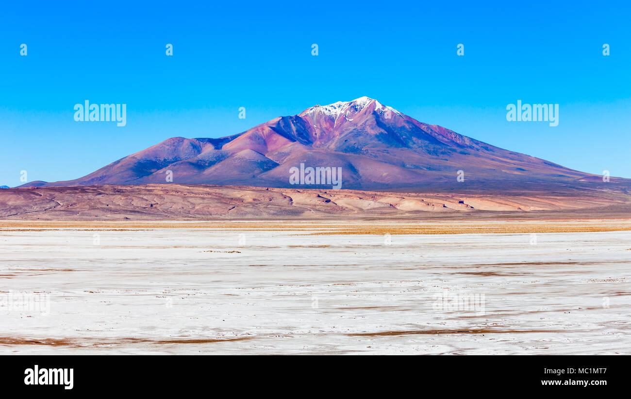 Ollague o Ullawi è un massiccio andesiti stratovulcano della Ande al confine tra la Bolivia e il Cile. Foto Stock