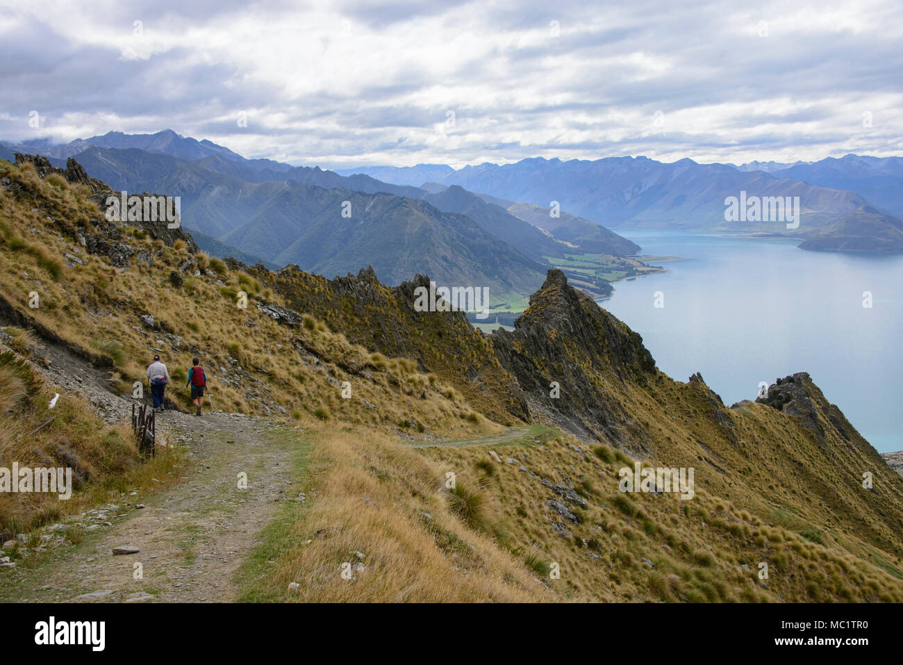 Trekking a picco istmo via vicino a Wanaka, Otago, Nuova Zelanda Foto Stock
