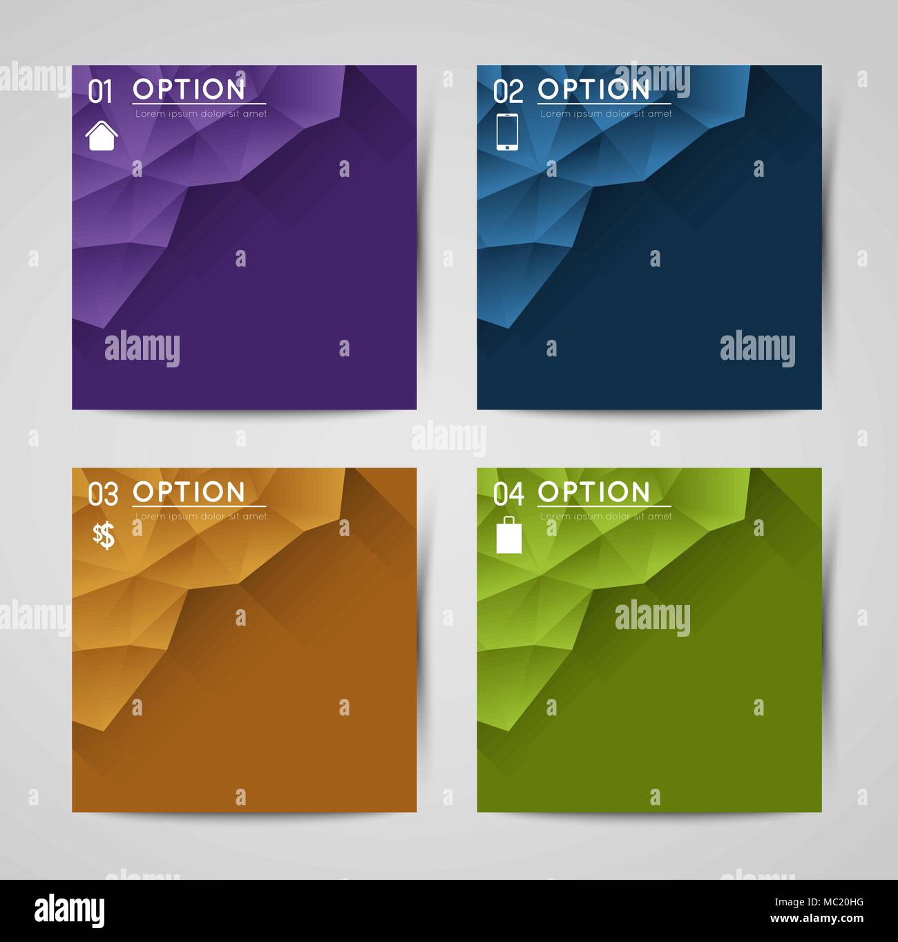 Collezione di quadri astratti banner con opzione passi, icone Illustrazione Vettoriale