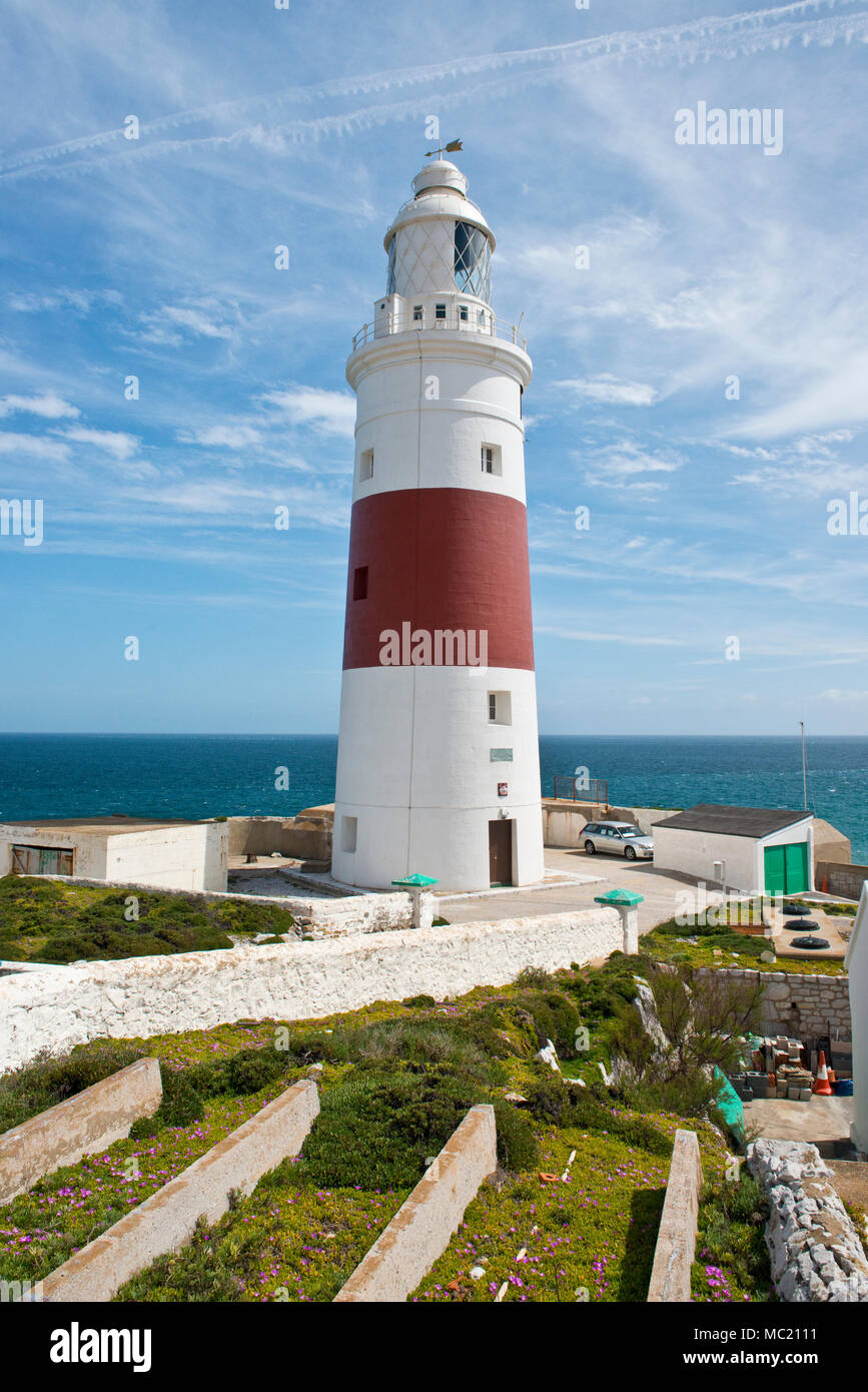 Trinità Faro all'Europa Point, Gibilterra, Regno Unito Foto Stock