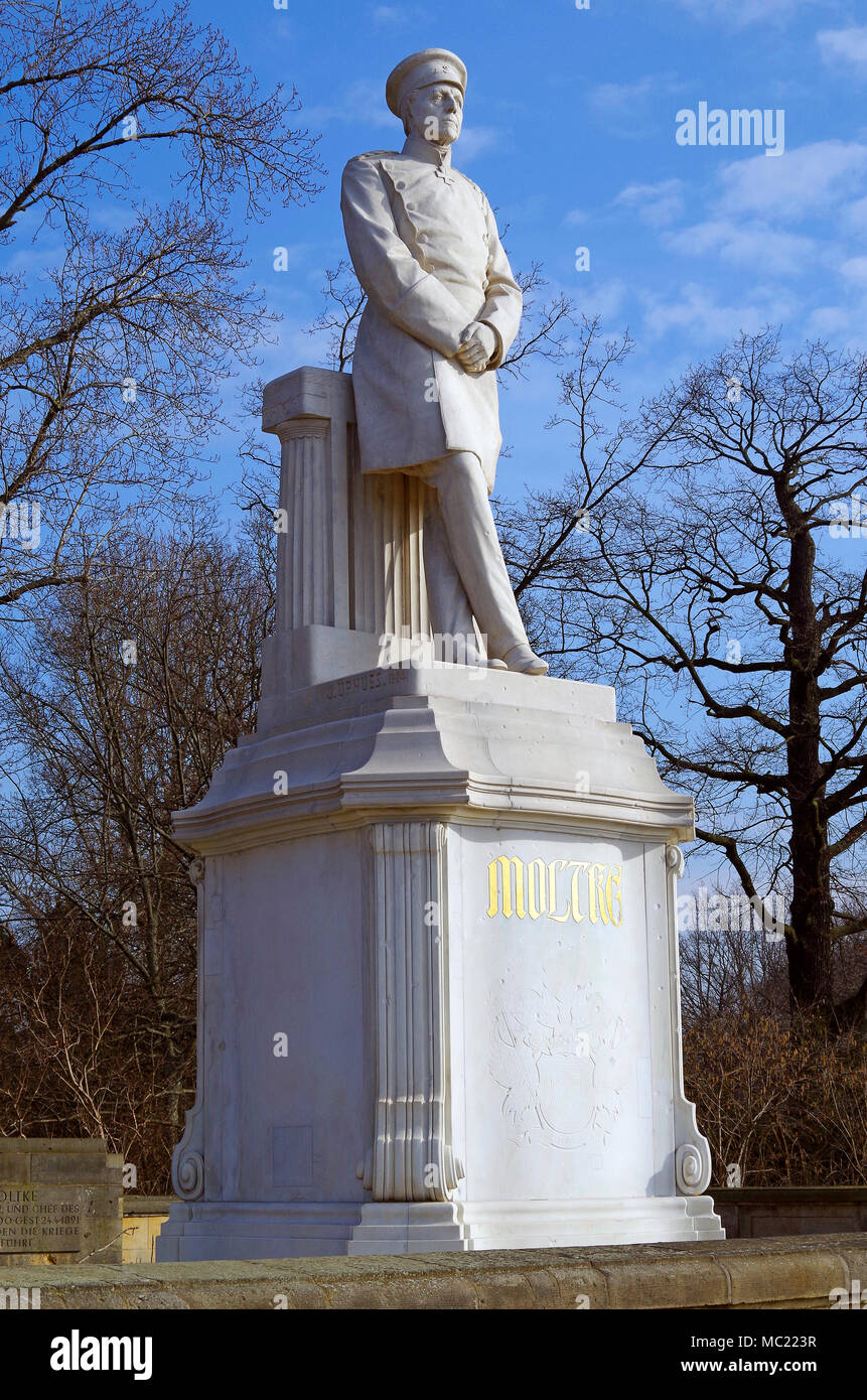 Statua di Pietra di Helmuth von Moltke, il sambuco, 1800-1891, Capo del personale dell'esercito prussiano, il Tiergarten di Berlino Foto Stock