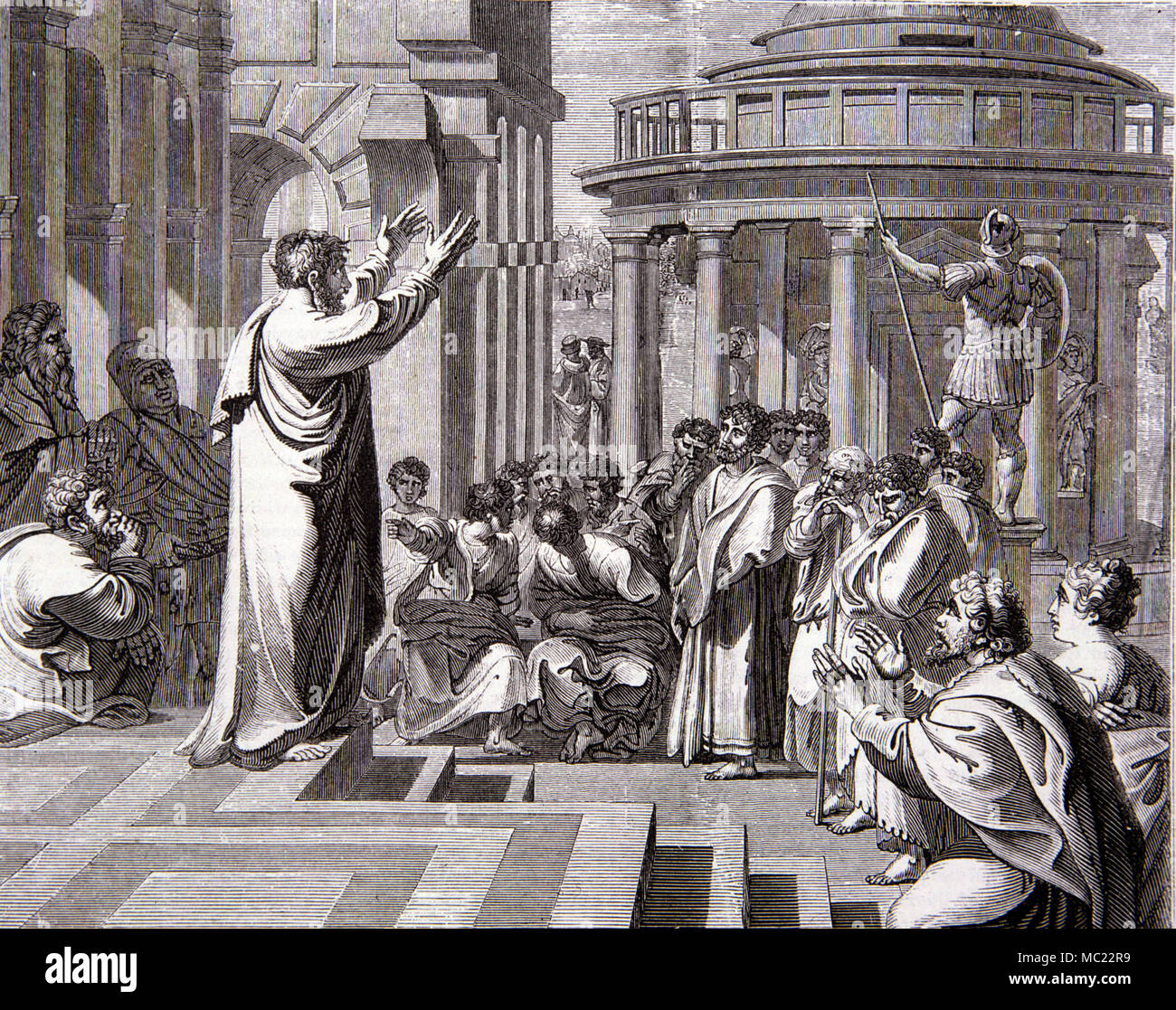 La predicazione di Paolo ad Atene. Xix secolo engraivng. Areopago sermone. Foto Stock