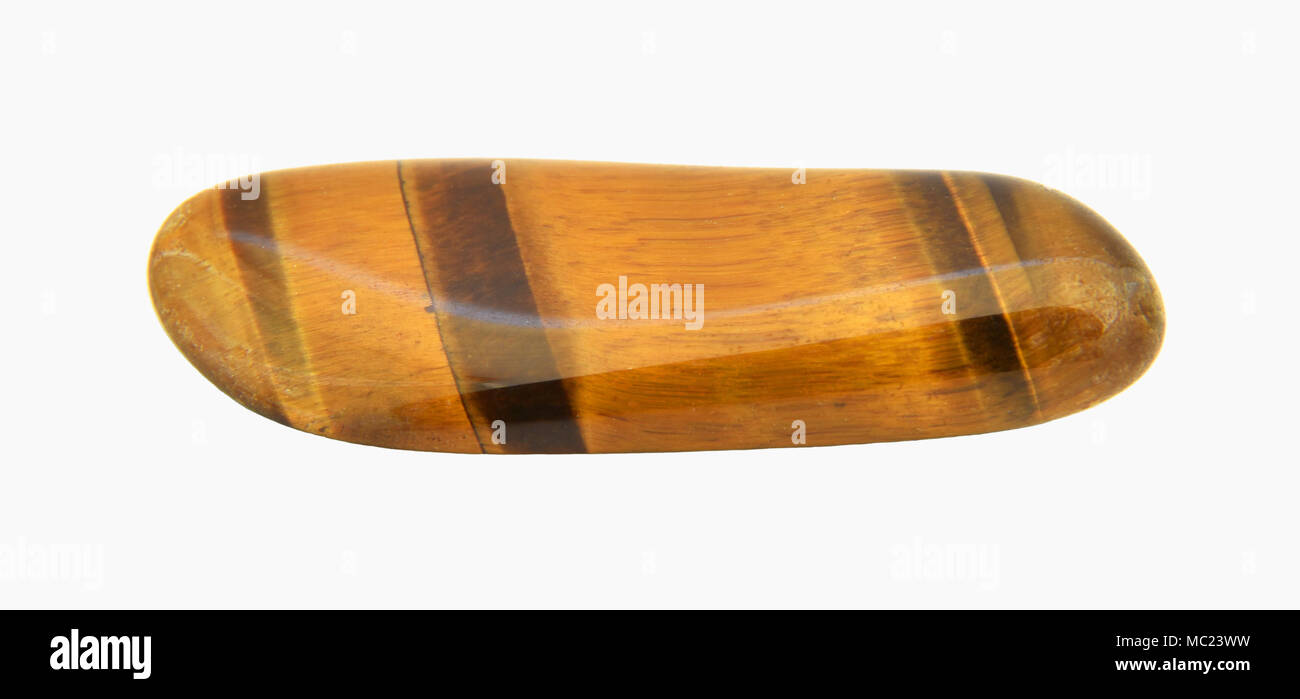 Close-up di un tumbled tiger gemma Occhio su sfondo bianco Foto Stock