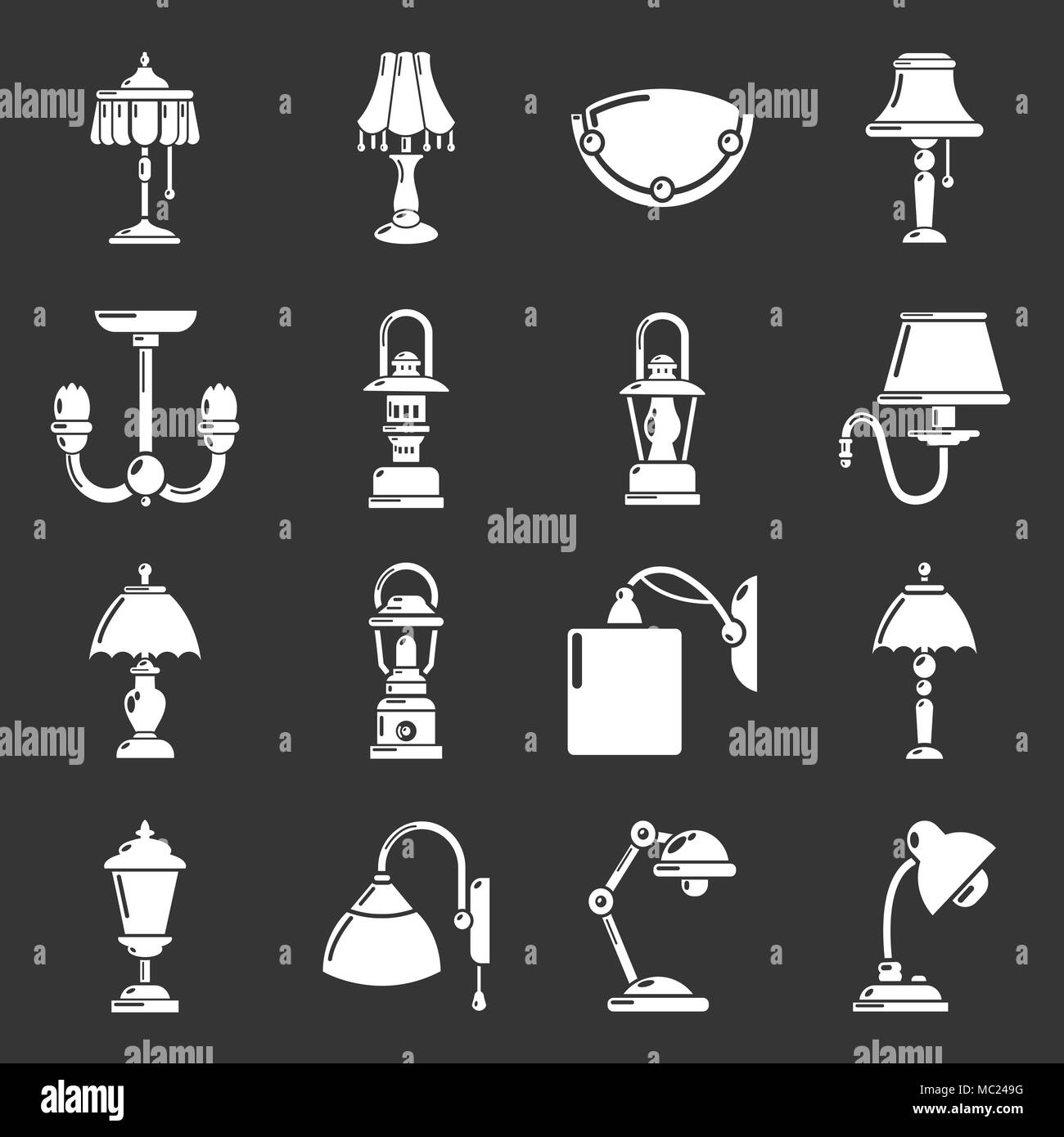 Lampada set di icone vettore grigio Illustrazione Vettoriale