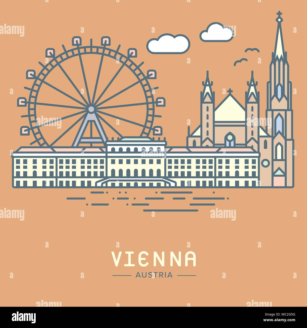 Icona linea stile Vienna city flat illustrazione vettoriale Illustrazione Vettoriale