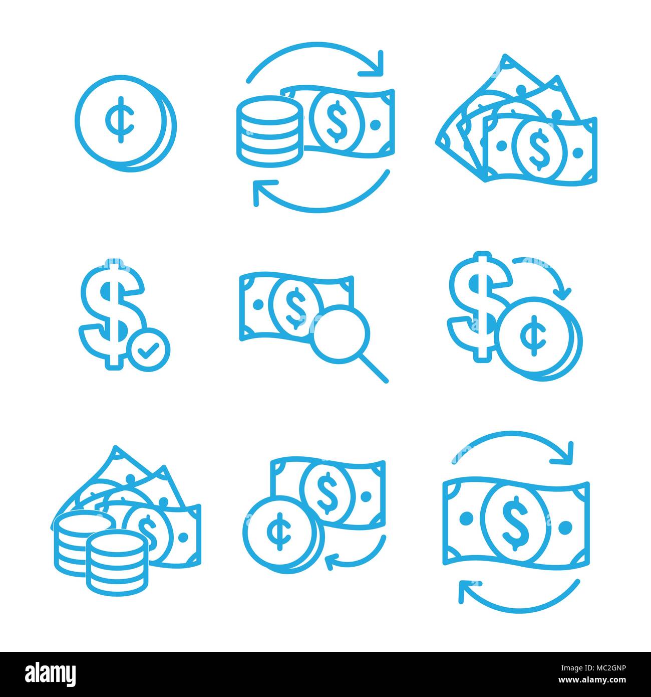 La circolazione di valuta o di denaro tasso di cambio icona w dollaro Illustrazione Vettoriale