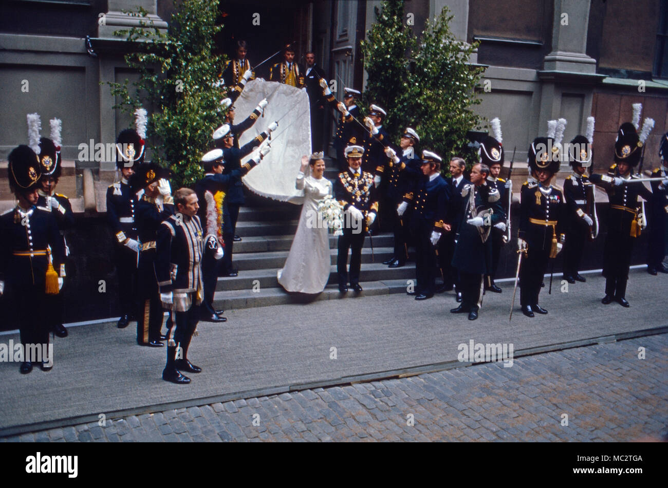 König Carl XVI. Gustaf von Schweden bei der Hochzeit mit Silvia Sommerlath a Stoccolma, Schweden 1976. Re Carlo XVI Gustavo di Svezia sposa il tedesco Silvia Sommerlath a Stoccolma, Svezia 1976. Foto Stock