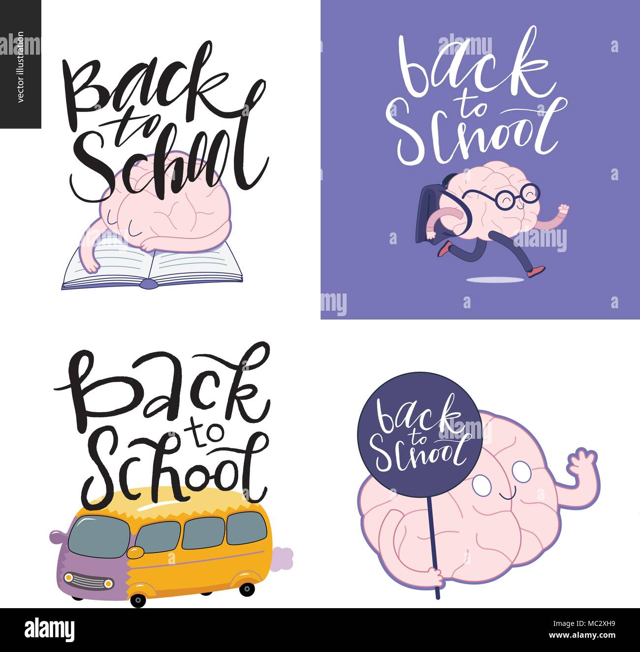 Si Torna A Scuola Di Scritte Vettore Di Piana Cartoon Illustrazione Di Un Cervello Stanco Di