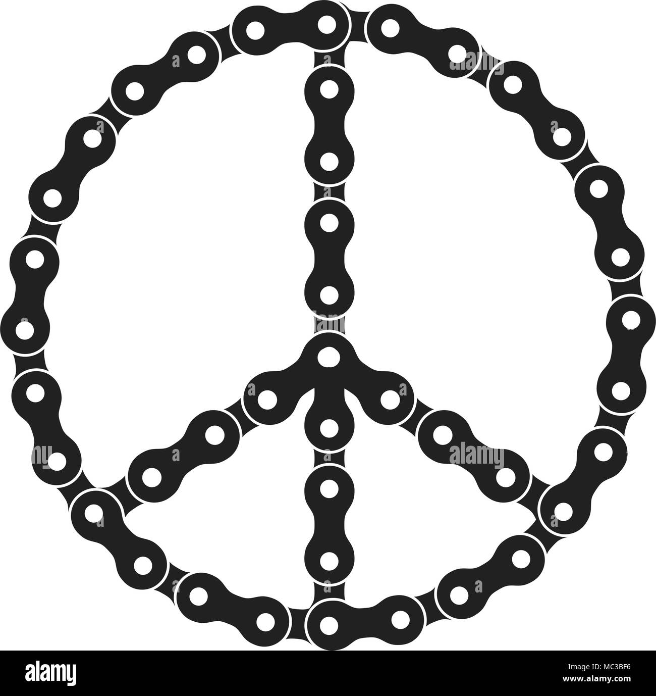 Vettore segno di pace fatta di bici o catena per bicicletta. Vettore simbolo Hippie Illustrazione Vettoriale
