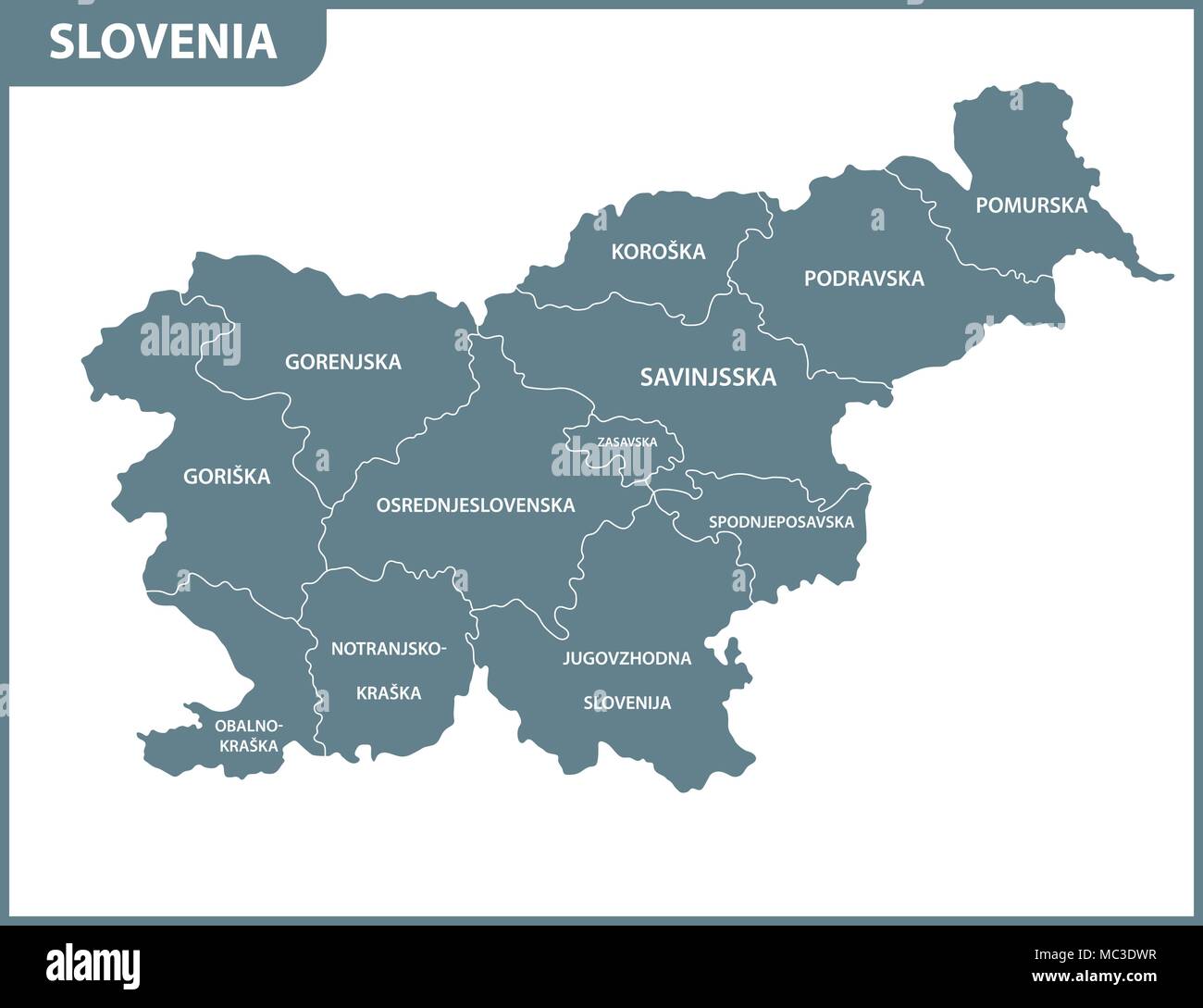 La mappa dettagliata della Slovenia con le regioni o gli Stati membri. Divisione amministrativa Illustrazione Vettoriale
