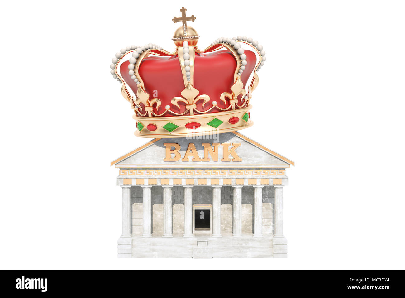 Banca con la corona regale, rendering 3D isolati su sfondo bianco Foto Stock