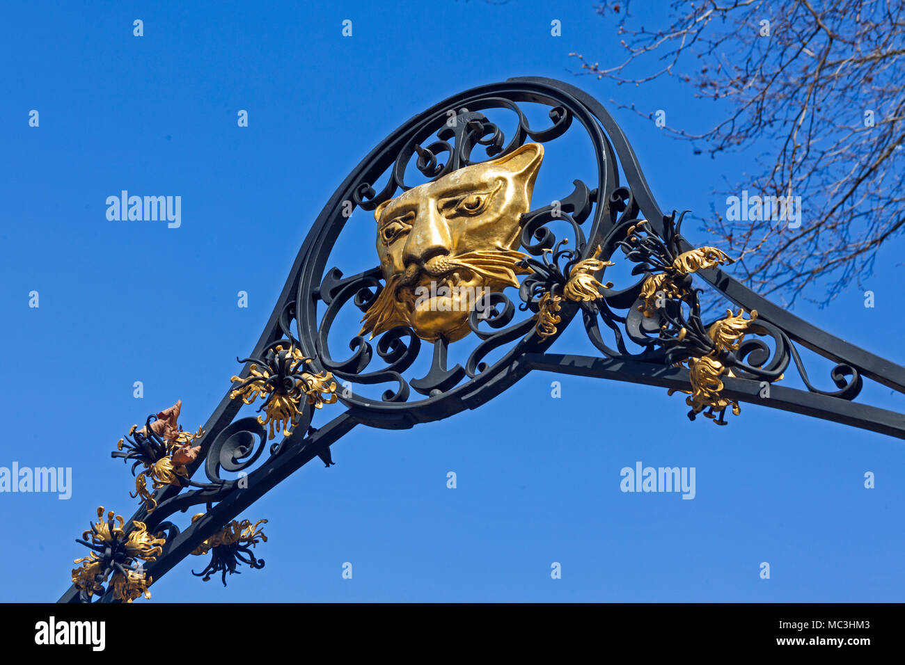 Città di Londra. Un arco ornamentali che portano a St John Zachary giardino in Gresham Street - il gatto faccia eventualmente recuperate dai Goldsmiths' Hall Foto Stock