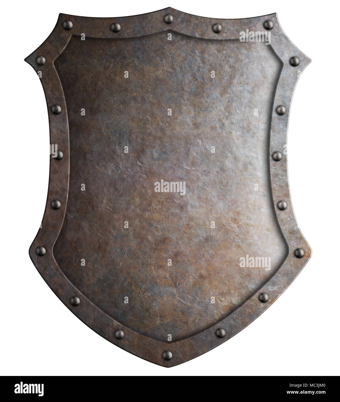 Metallo alto medievale scudo o stemma isolato 3d illustrazione Foto Stock