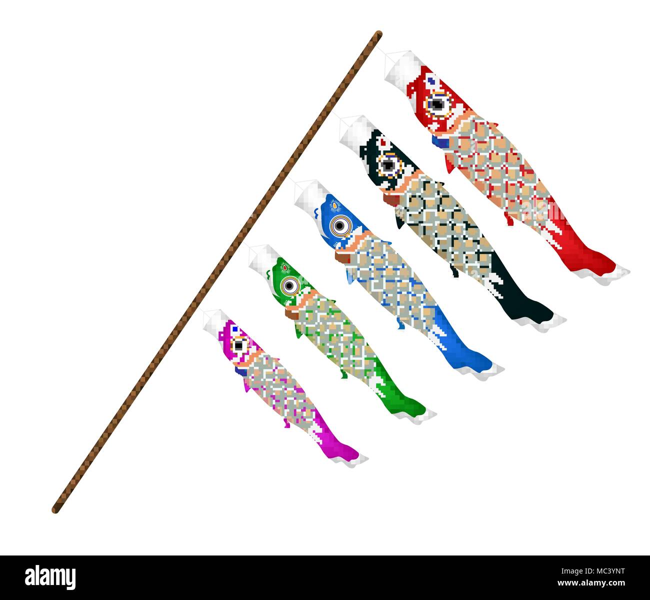Giappone pesce Koi kite su sfondo bianco Illustrazione Vettoriale