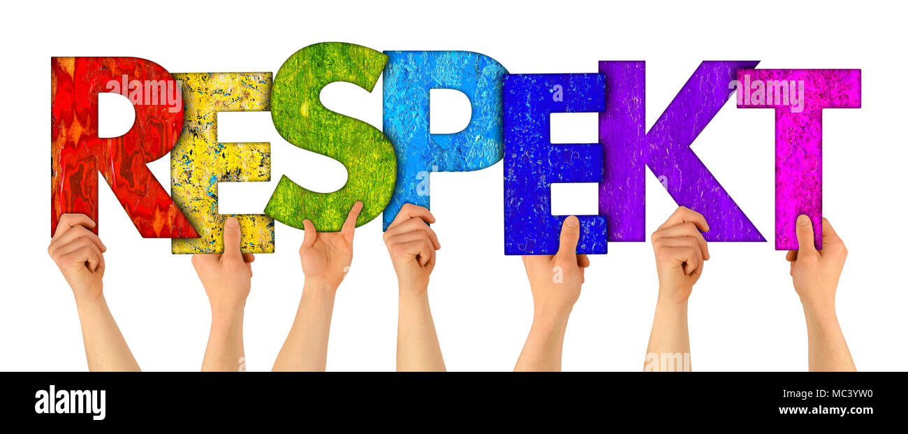 Bracci Di Gente Mani Fino In Legno Colorato Lettring Lettera Formando Parola Tedesca Respekt Traduzione Inglese Rispetto Isolati Su Sfondo Bianco Foto Stock Alamy