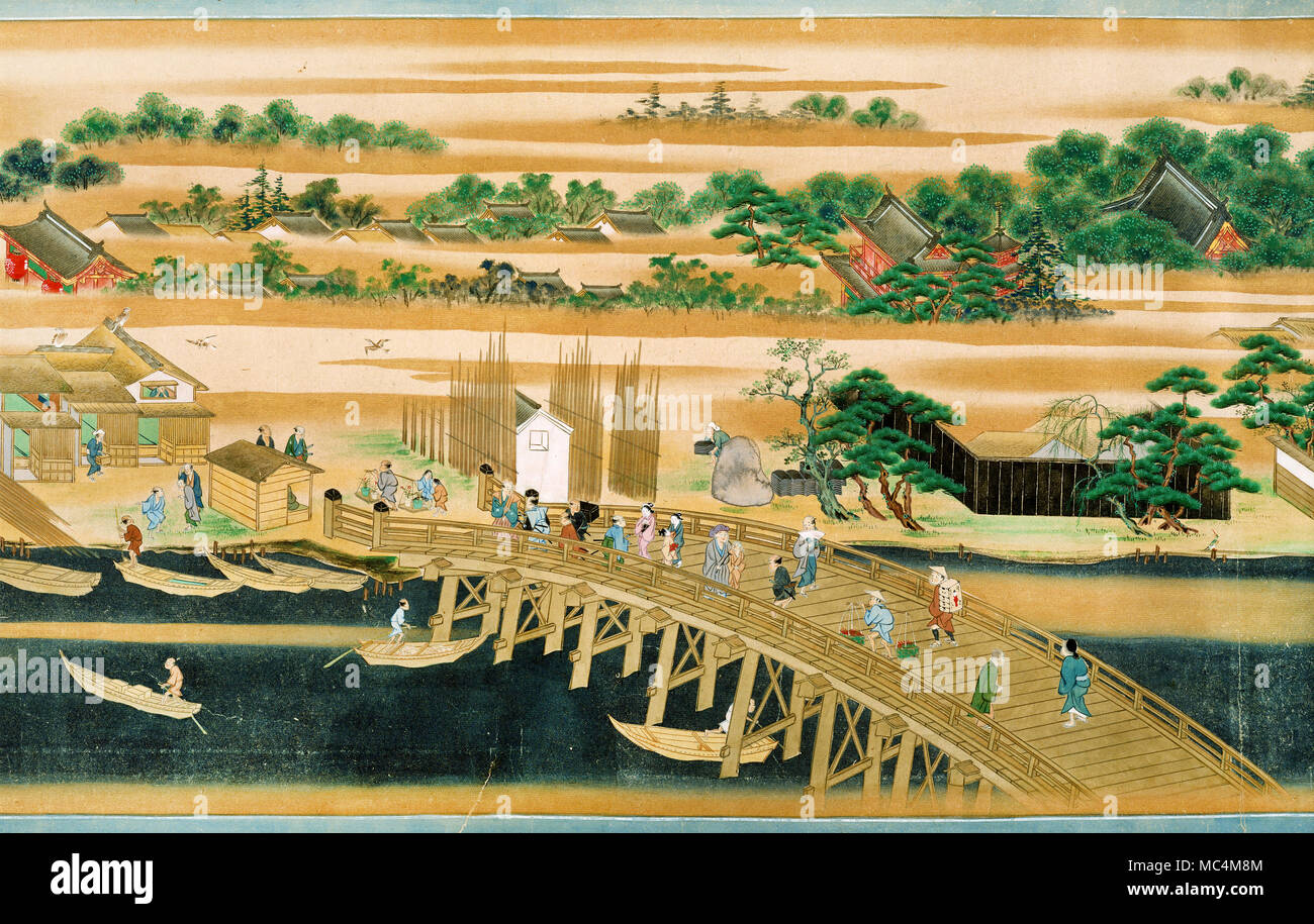 Scuola Sumiyoshi, Giapponese, famosi siti del Fiume Sumida. Il XVIII secolo. Suntory Museum of Art, Giappone. Foto Stock