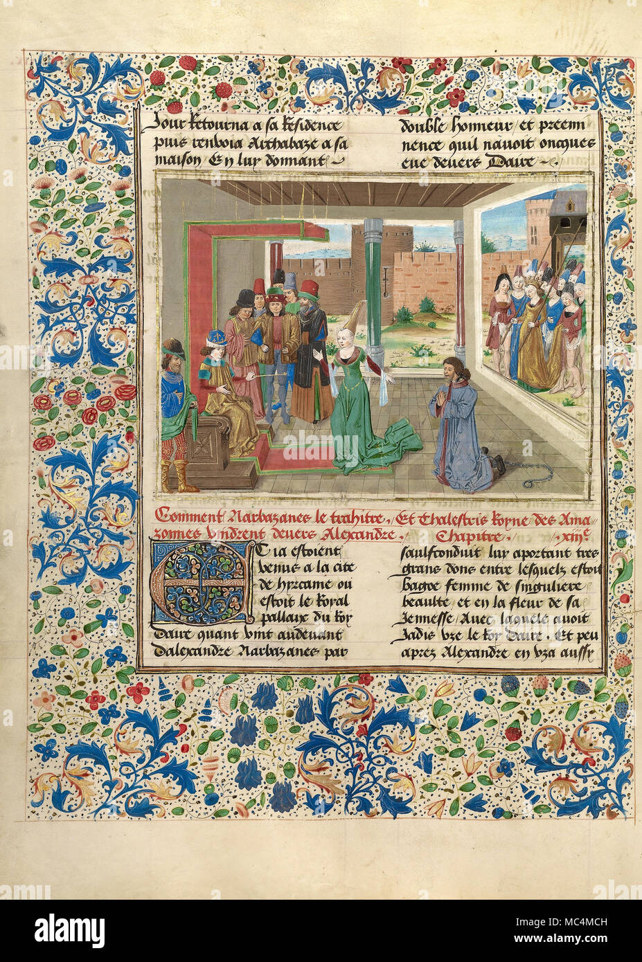 Maestro del Jardin de Vertueuse - Bagoas perora a favore di Nabarzanes. Circa 1470-1475. "Tempere, foglia oro, oro vernice, e inchiostro su parchme Foto Stock