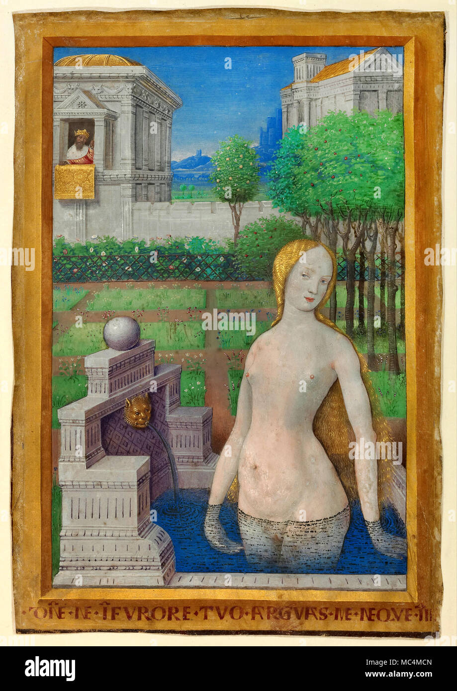 Jean Bourdichon, Betsabea la balneazione 1498-1499 tempera e oro su pergamena. Il J. Paul Getty Museum. Foto Stock