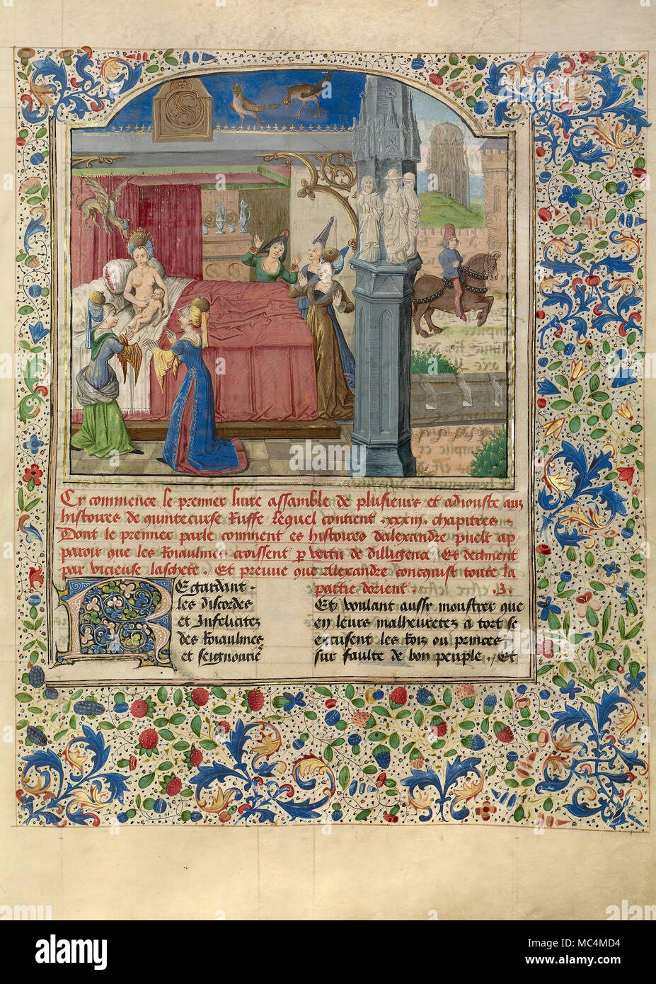 Maestro del Jardin de Vertueuse - Libro delle gesta di Alessandro il Grande. Circa 1470-1475. "Tempere, foglia oro, oro vernice, e inchiostro su parc Foto Stock