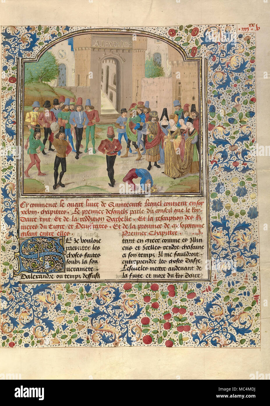Maestro del Jardin de Vertueuse - La concorrenza in Sittacene e placheranno di Sisigambis. Circa 1470-1475. "Tempere, foglia oro, oro pa Foto Stock