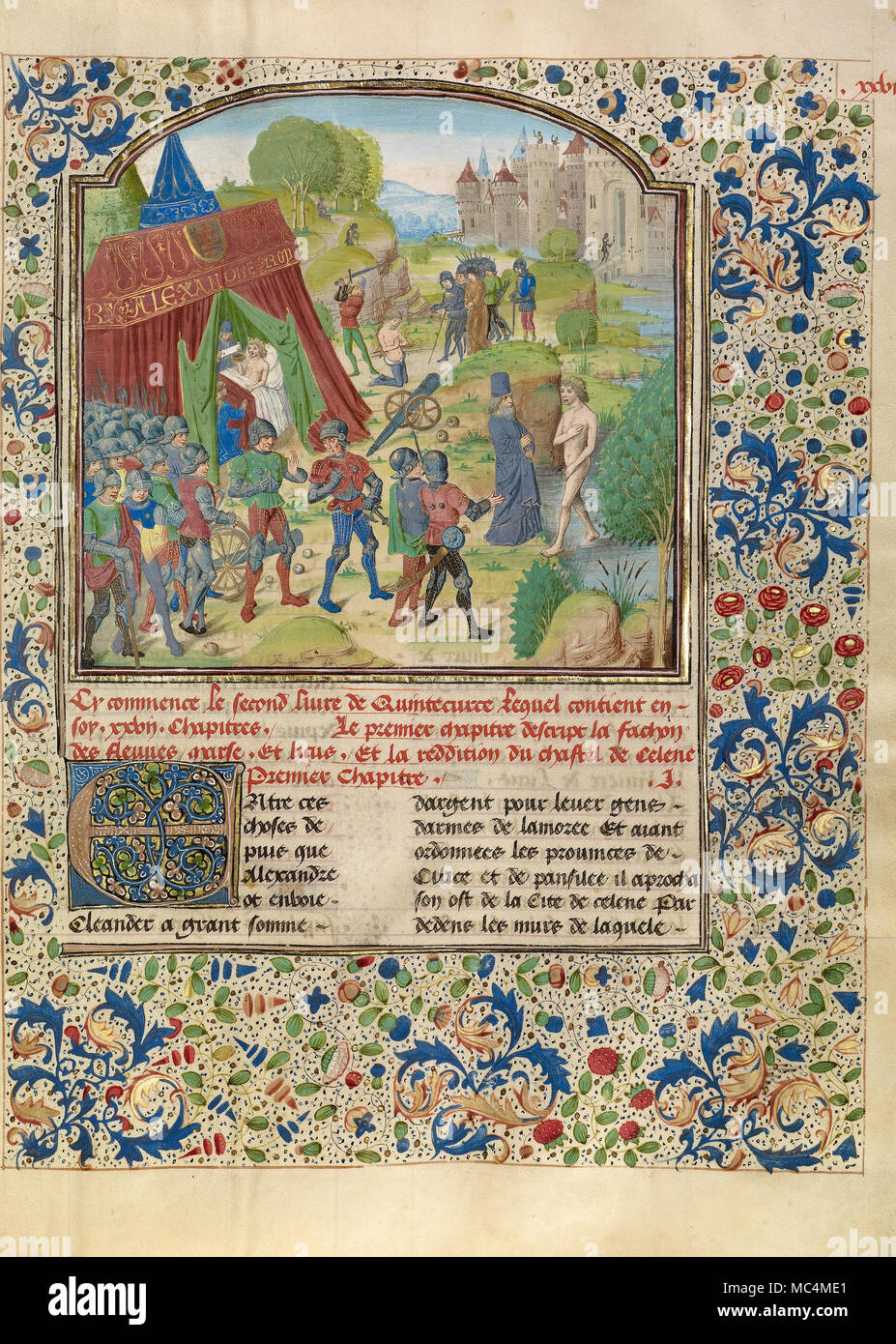 Maestro del Jardin de Vertueuse - Alexander malattia presso il fiume Cydnus e la morte di Sisinnes. Circa 1470-1475. "Tempere, foglia oro, andare Foto Stock