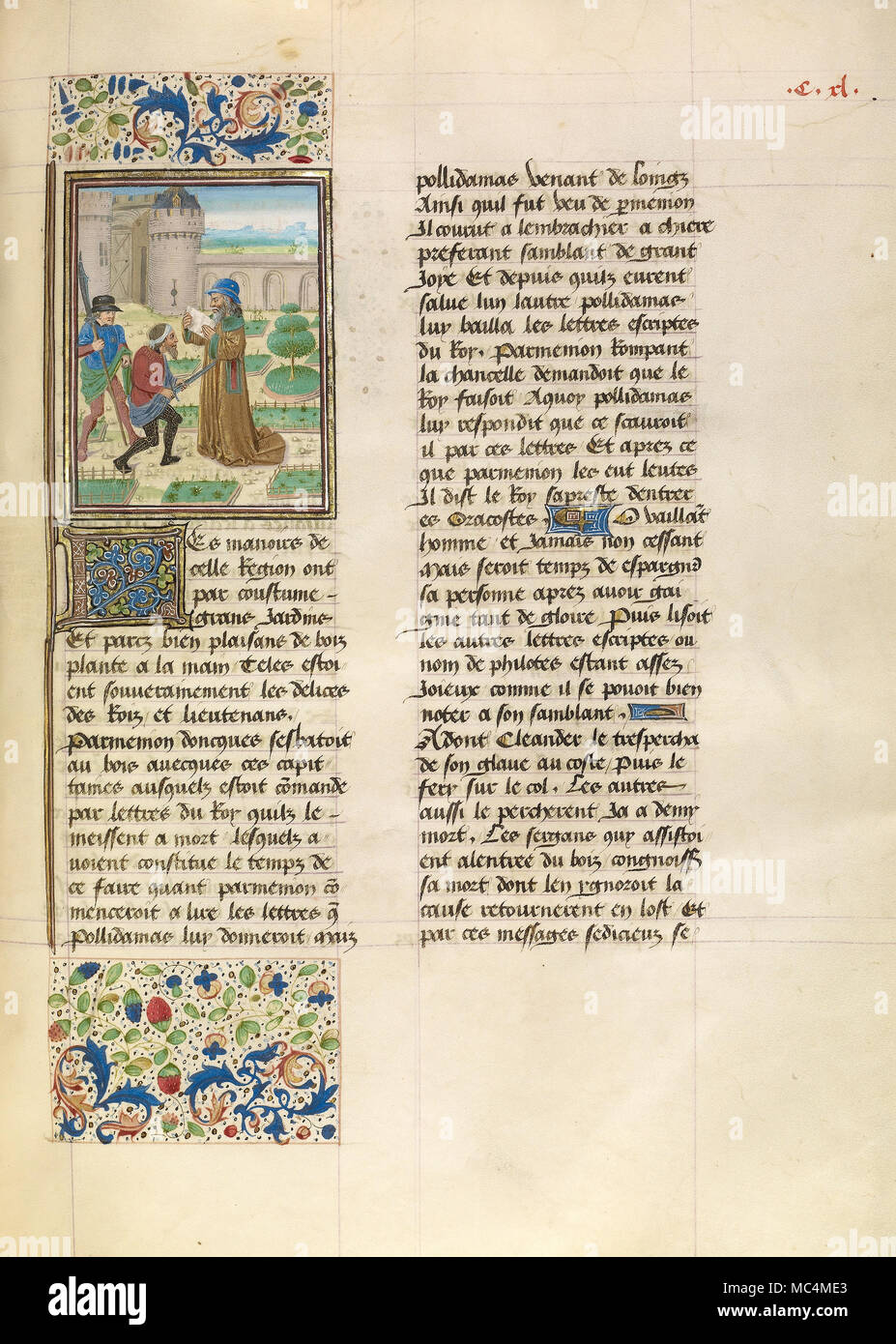 Maestro del Jardin de Vertueuse - La concorrenza in Sittacene e placheranno di Sisigambis. Circa 1470-1475. "Tempere, foglia oro, oro pa Foto Stock