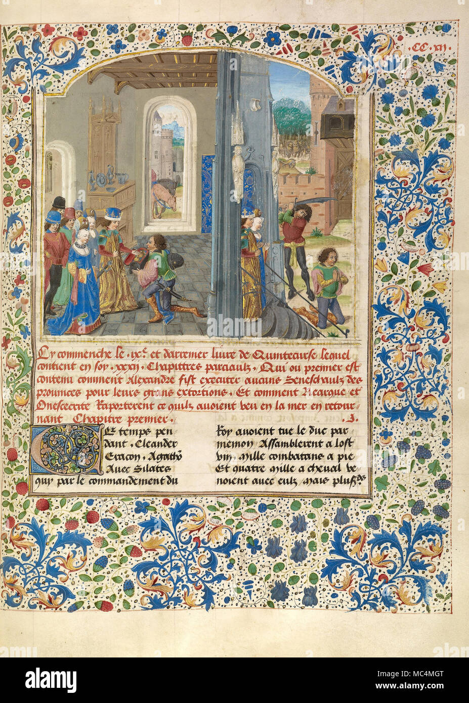 Maestro del Jardin de Vertueuse - Libro delle gesta di Alessandro il Grande. Circa 1470-1475. "Tempere, foglia oro, oro vernice, e inchiostro su parc Foto Stock