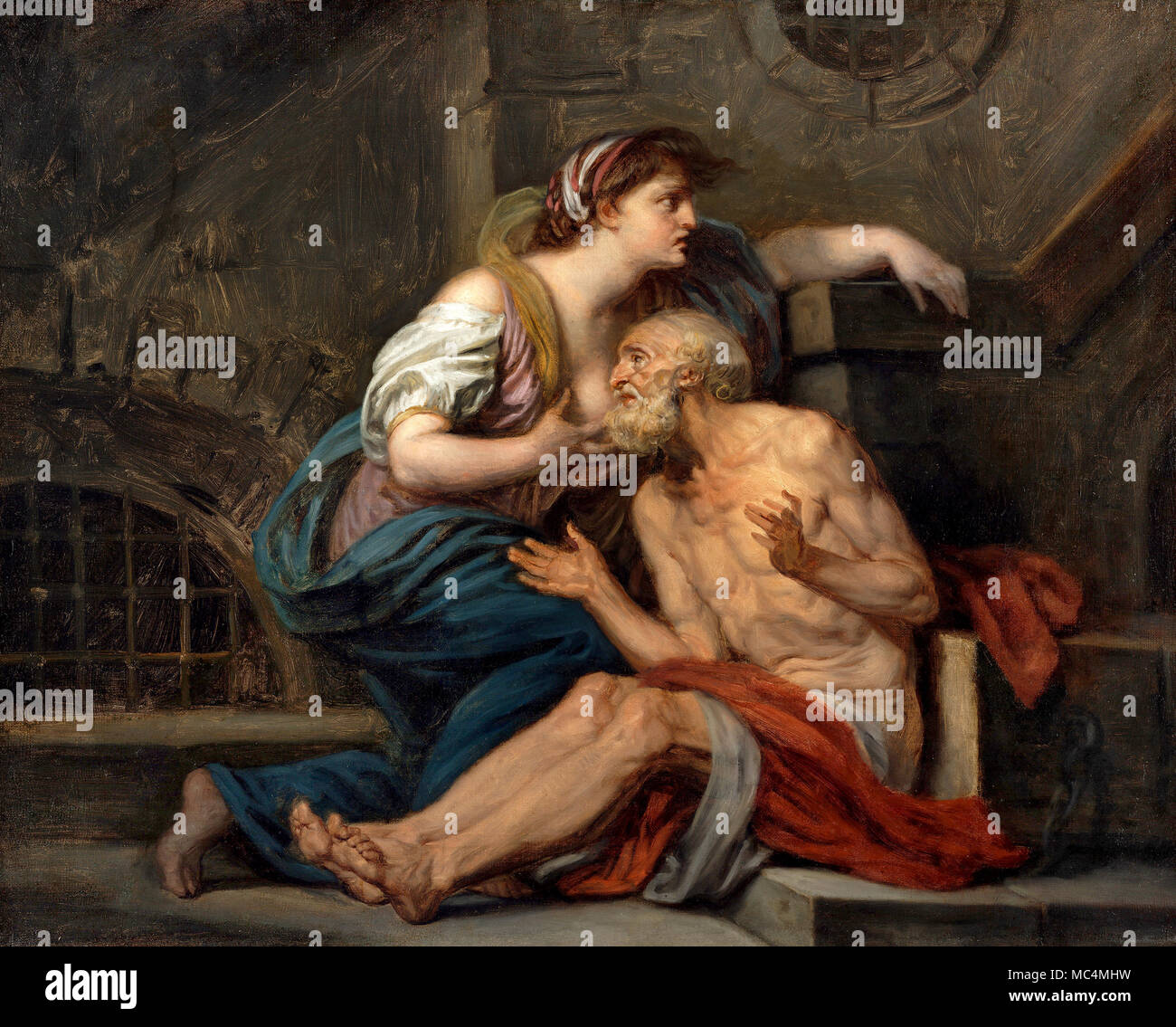 Jean-Baptiste Greuze, Cimon e Pero: "Carità romana". Circa 1767. Olio su tela. Getty Center di Los Angeles, Stati Uniti d'America. Foto Stock