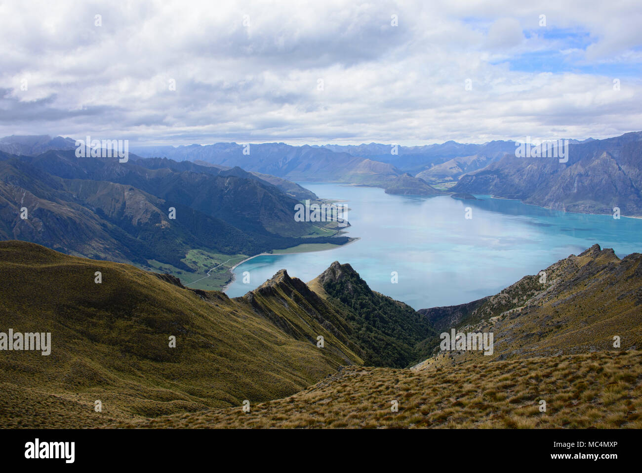 Trekking a picco istmo via vicino a Wanaka, Otago, Nuova Zelanda Foto Stock