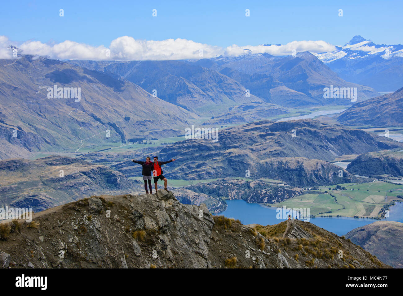 Vedute panoramiche del Lago Wanaka da Roy's Peak, Wanaka, Nuova Zelanda Foto Stock