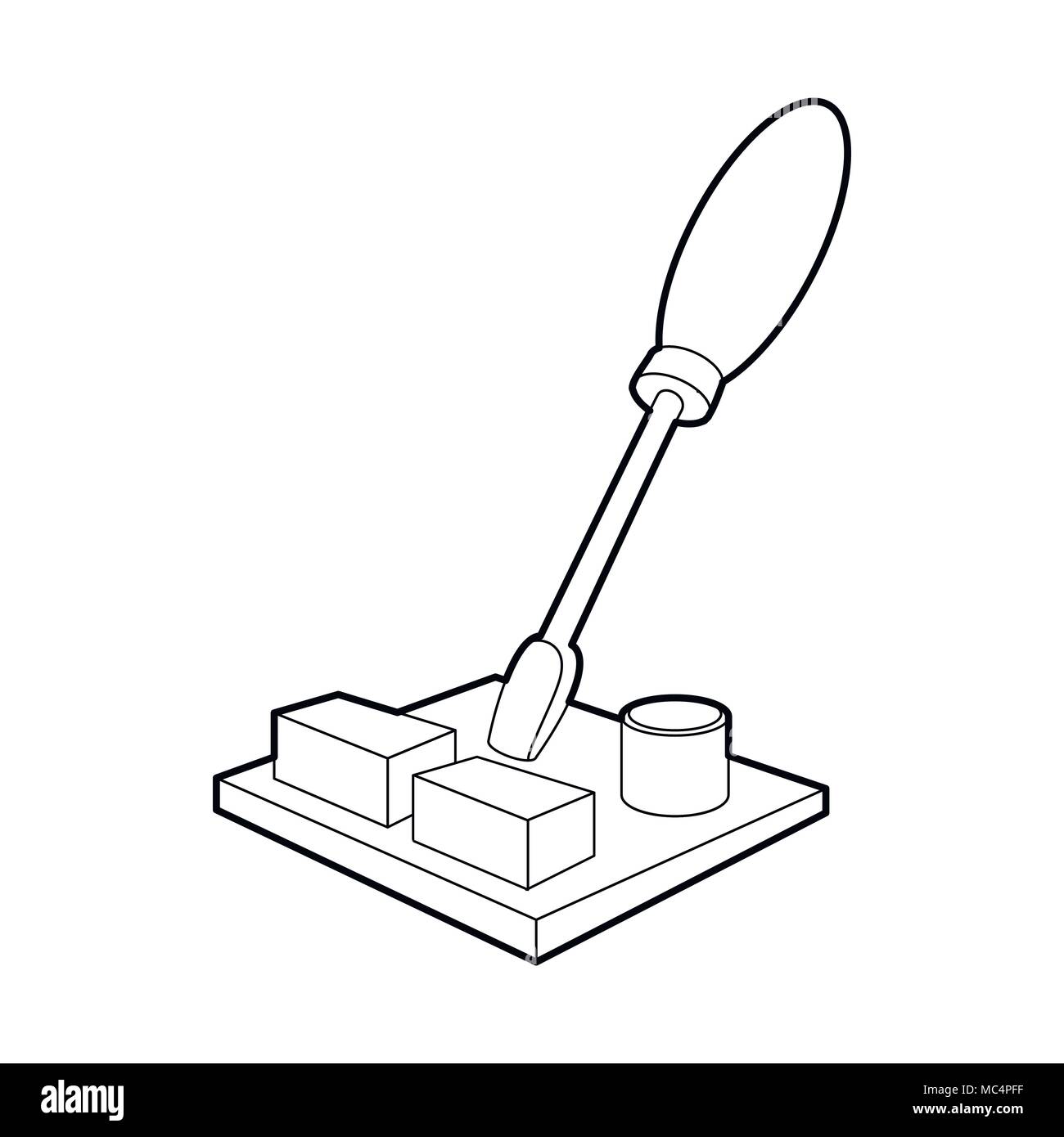 La riparazione di un computer, l'icona di stile di contorno Illustrazione Vettoriale