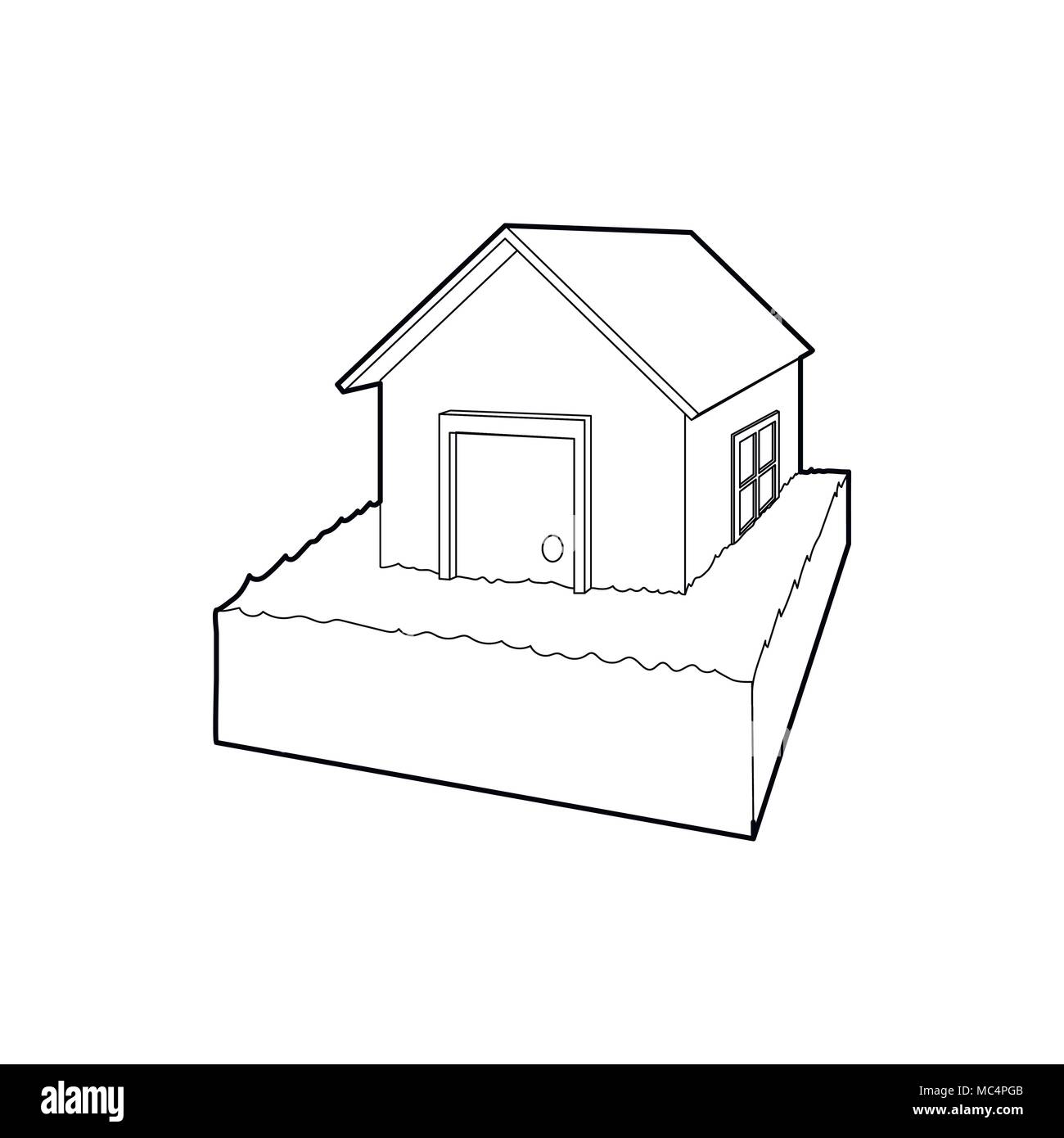 Casa allagata icona, stile contorno Illustrazione Vettoriale