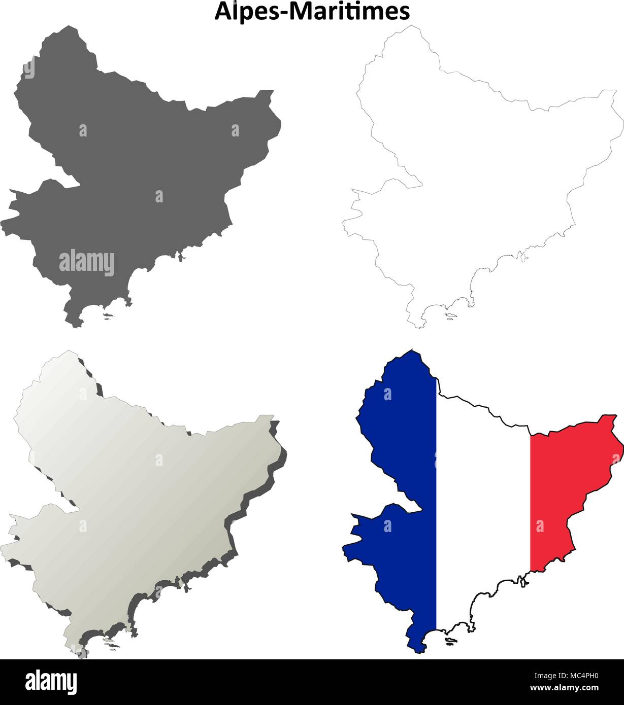 Alpi marittime, provenza mappa di contorno impostato Illustrazione Vettoriale