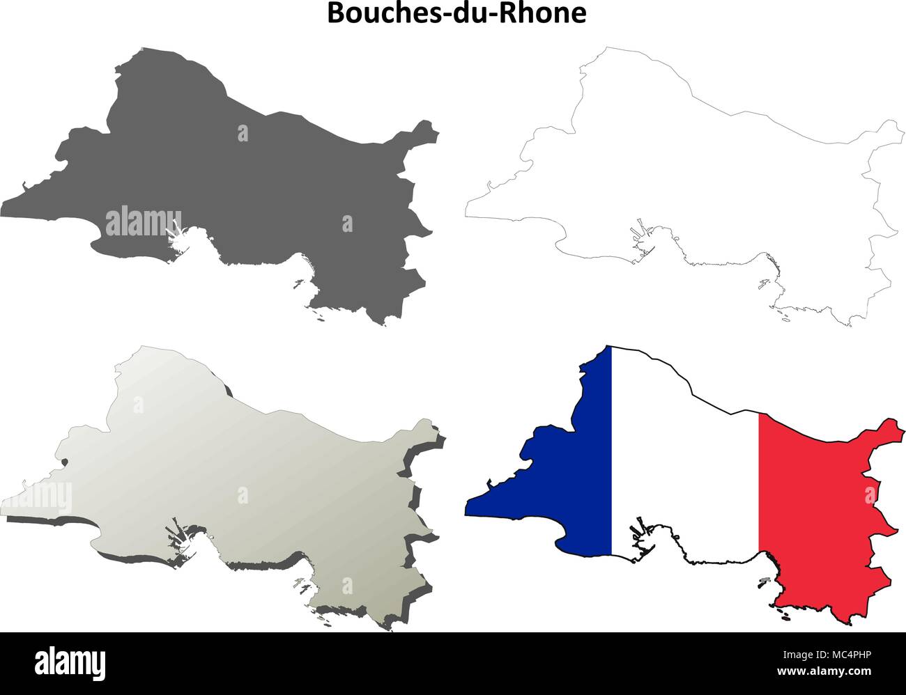 Bouches-du-Rhone, Provenza mappa di contorno impostato Illustrazione Vettoriale