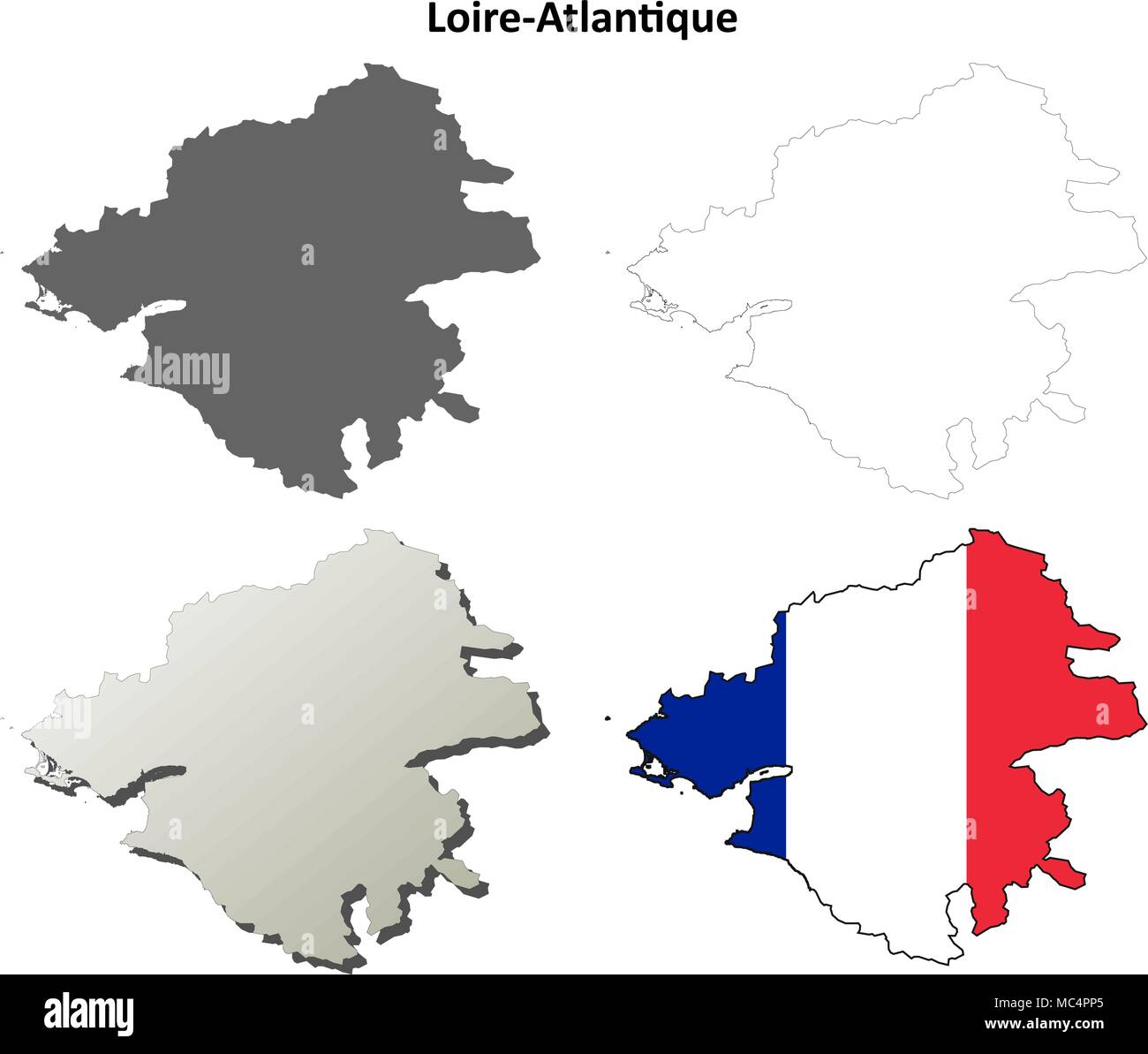 Loire-Atlantique, Pays de la Loire mappa di contorno impostato Illustrazione Vettoriale