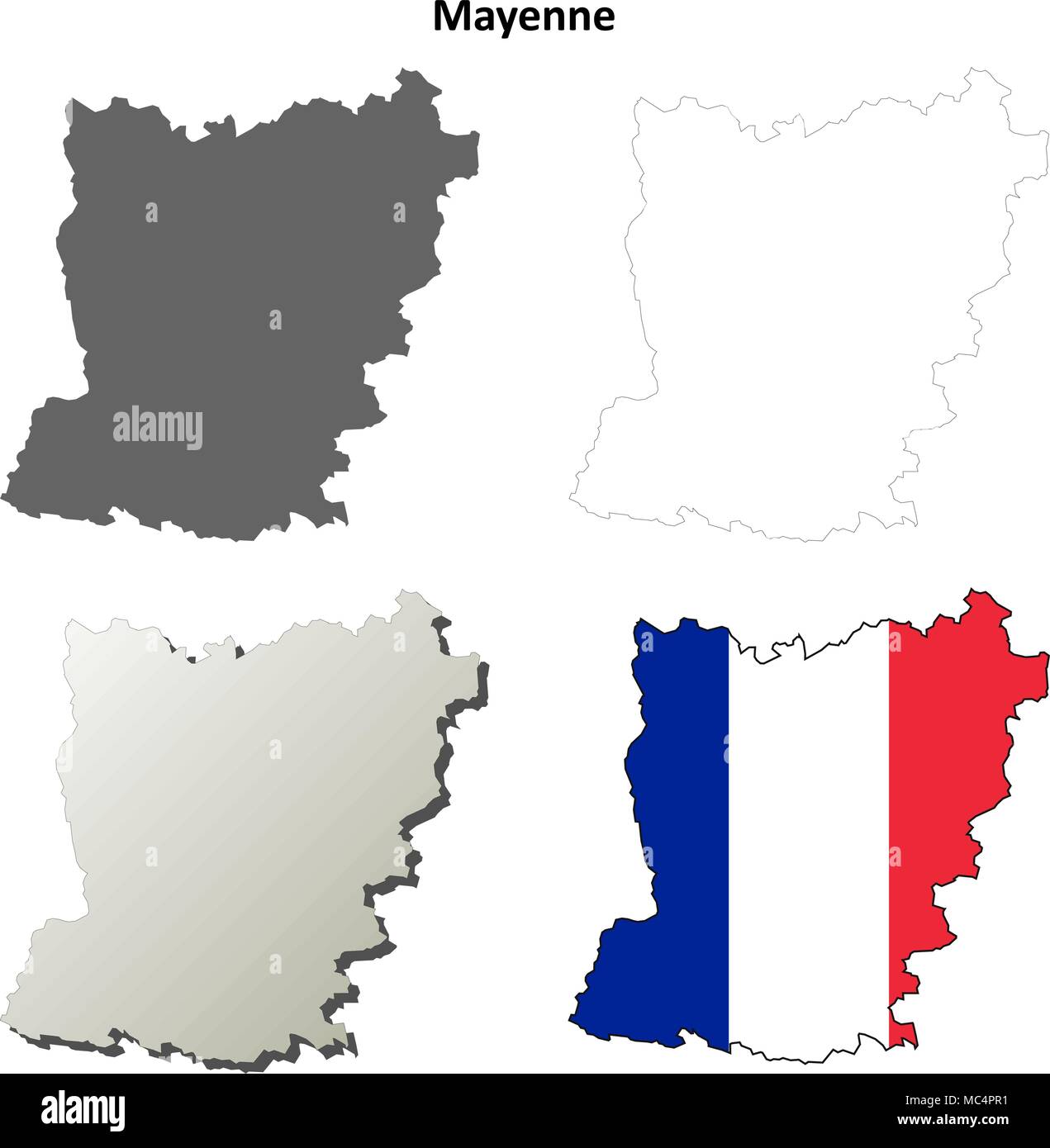 Mayenne, Pays de la Loire mappa di contorno impostato Illustrazione Vettoriale
