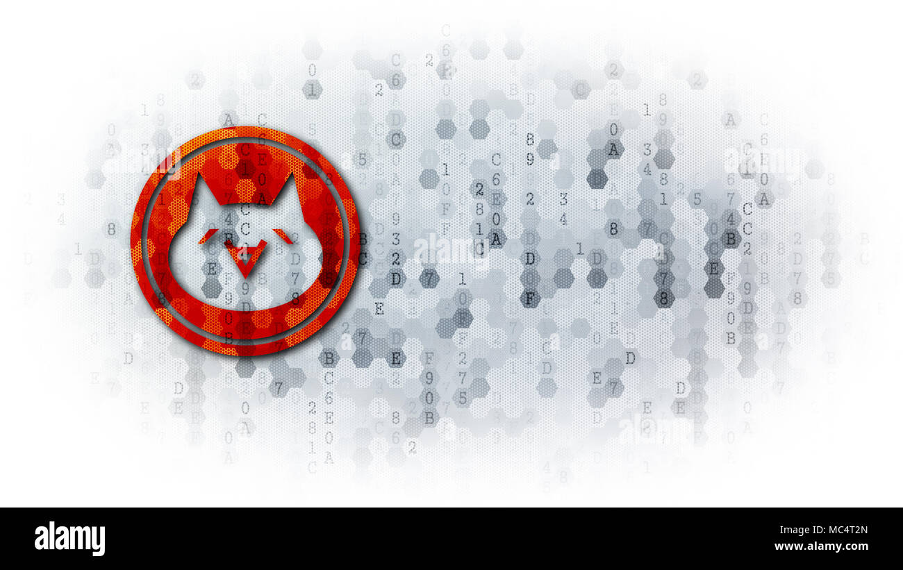 Monacoin - Simbolo sul pixel dello sfondo. Foto Stock