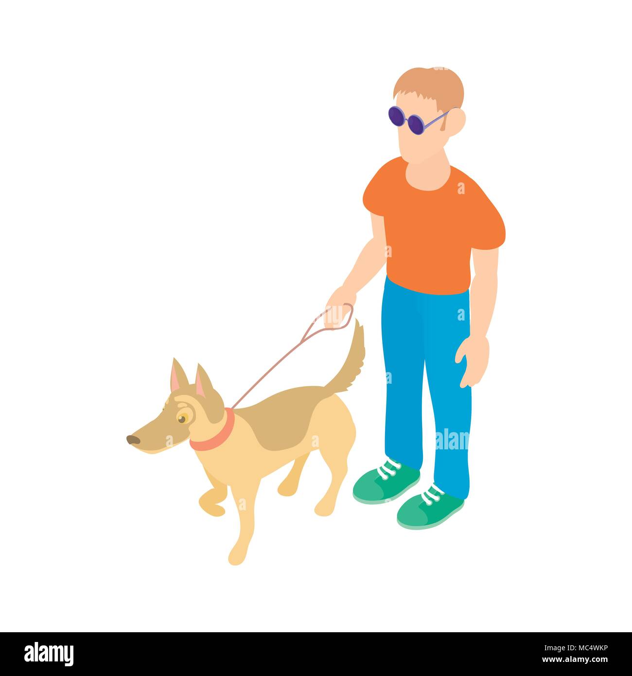 Cieco con il cane guida icona, stile cartoon Illustrazione Vettoriale Cieco con il cane guida icona, stile cartoon Illustrazione Vettoriale