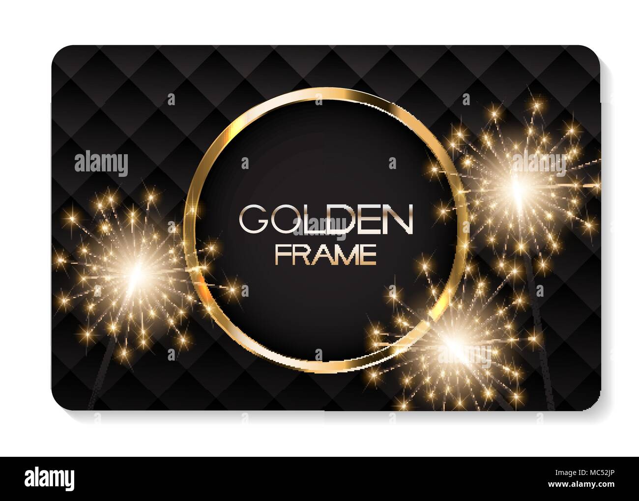 Scheda astratto con cornice dorata e luci di bengala illustrazione vettoriale Illustrazione Vettoriale