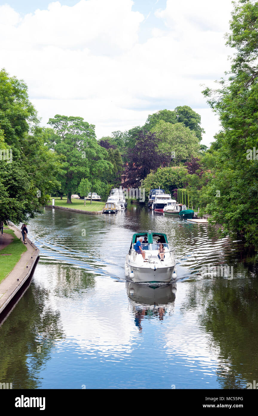 Tempo libero barca sul fiume Tamigi a Hurley, Berkshire, Inghilterra, Regno Unito Foto Stock